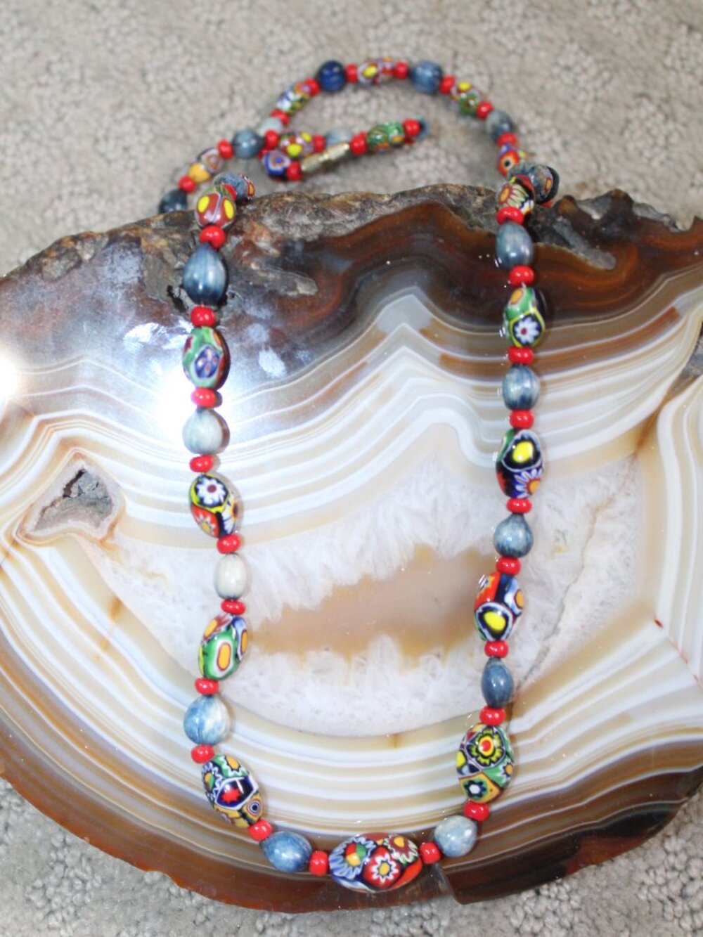 Vintage Murano Millefiori Glass Bead Necklace 28”